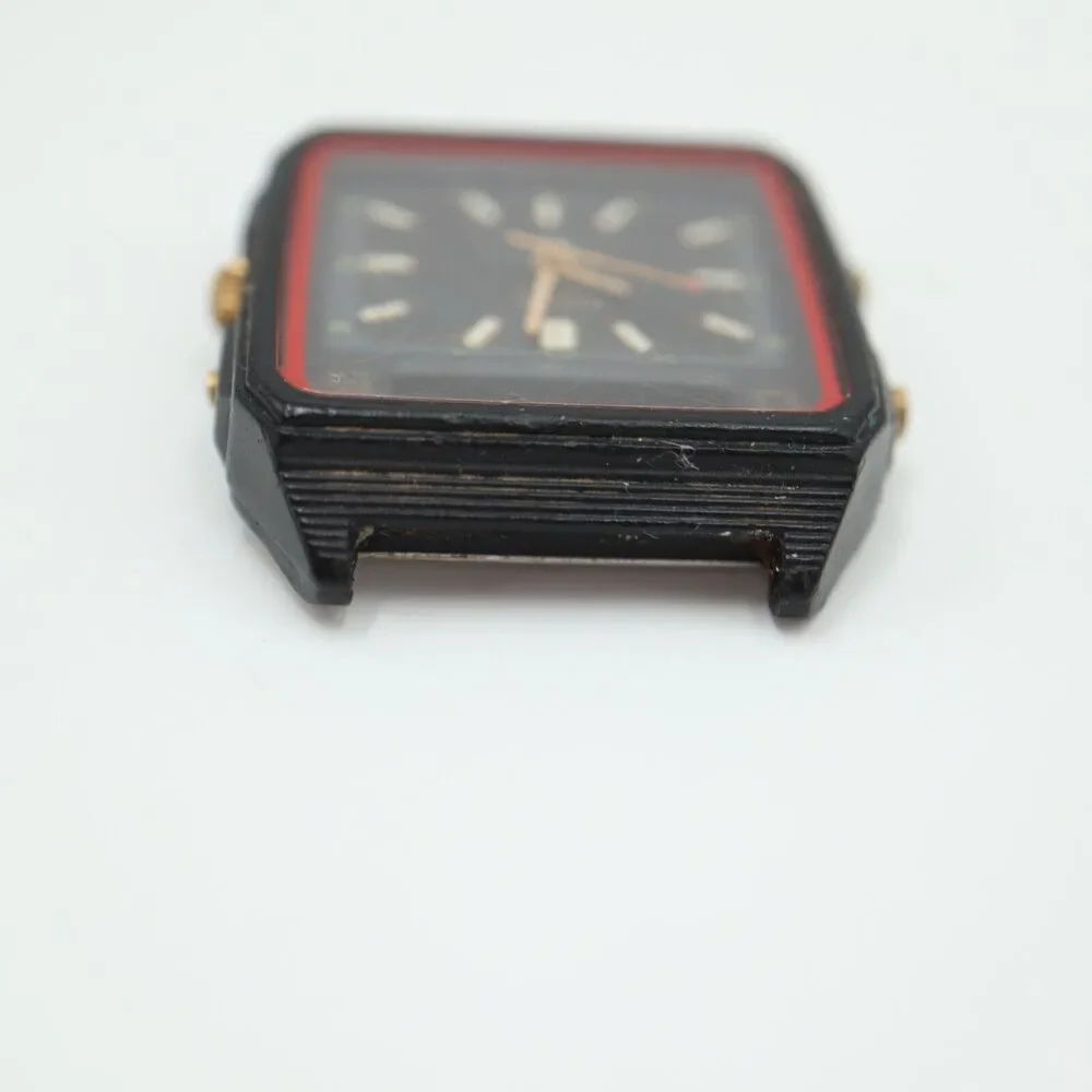Vintage Timex Analog Digital Black Square Watch BROKEN LUG No Strap PARTS REPAIR